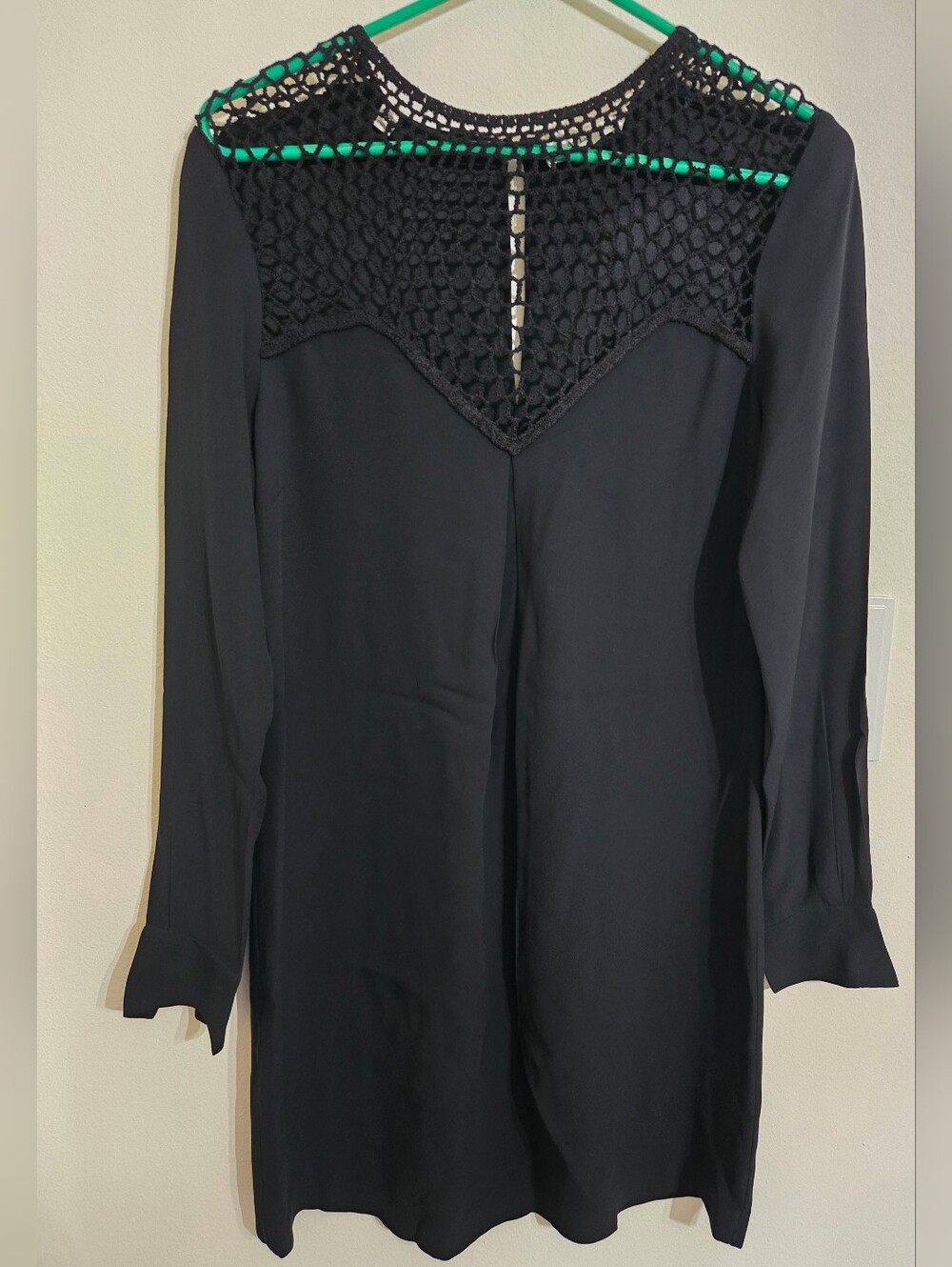 A.L.C. Black Long-Sleeve Crochet Yoke Shift Dress